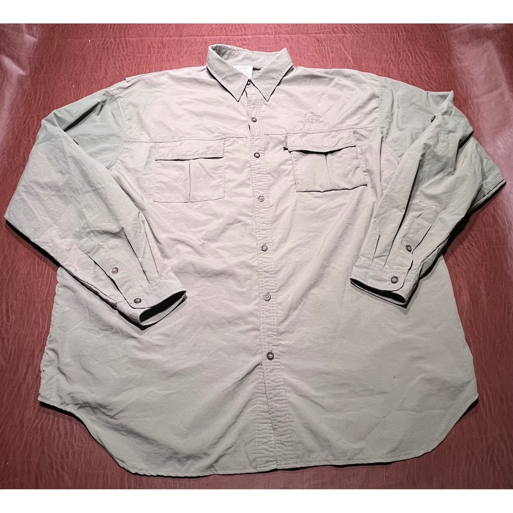 Ducks‎ Unlimited Mens XXL Fishing Shirt Long Sleeve Ventilated Nylon Khaki Green